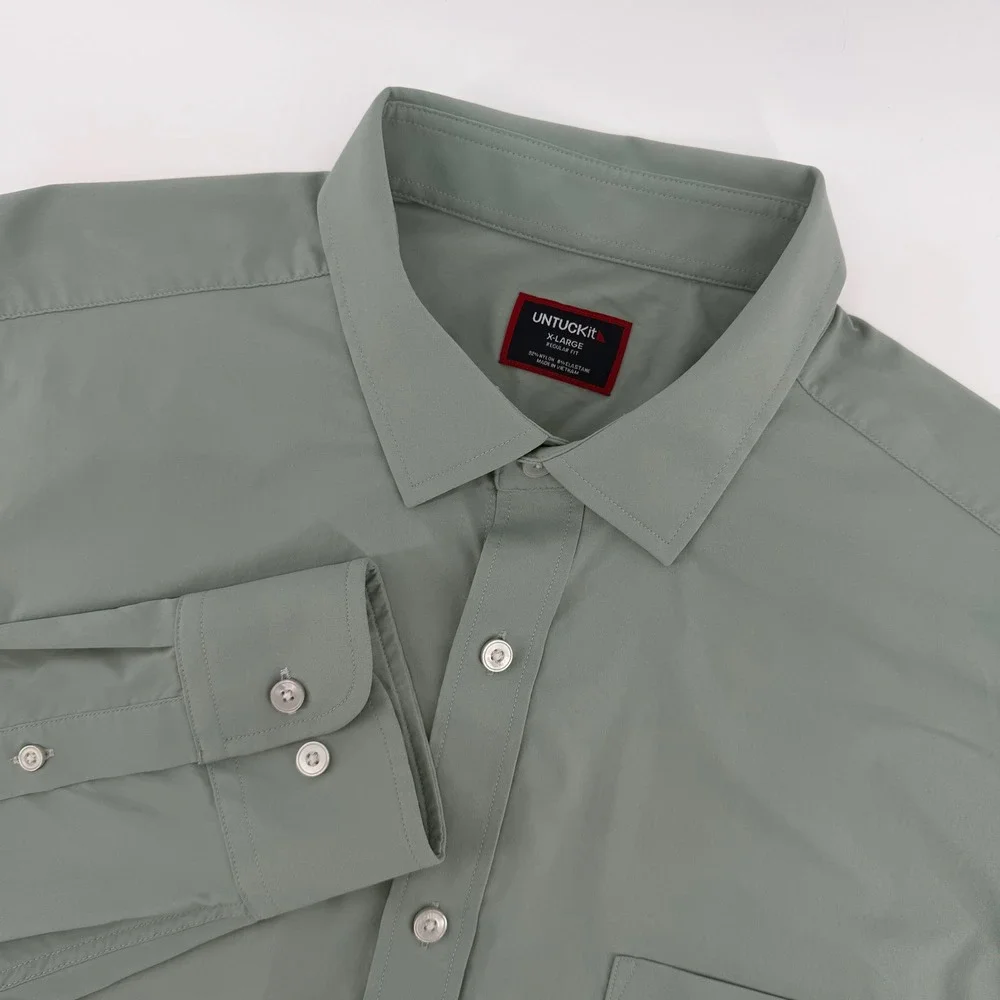 UNTUCKit Gironde Shirt Mens XL Sage Green Regular Fit Stretch Nylon 40349